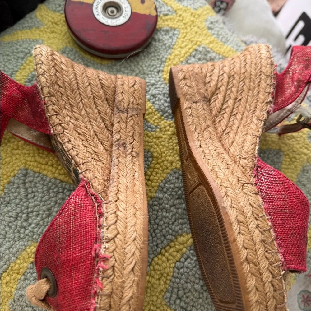 Red Leopard-Print Espadrille Wedge Sandals
